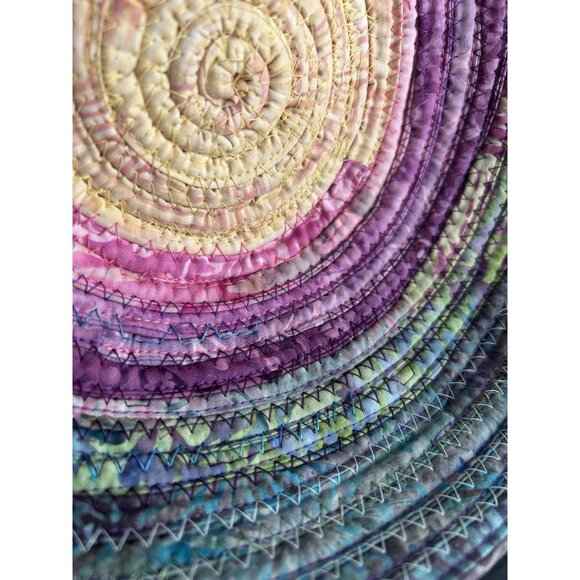 Handmade Woven Fabric Coil Rope Basket Purple Blue Multicolor 8"x3" Boho Decor - Picture 7 of 8